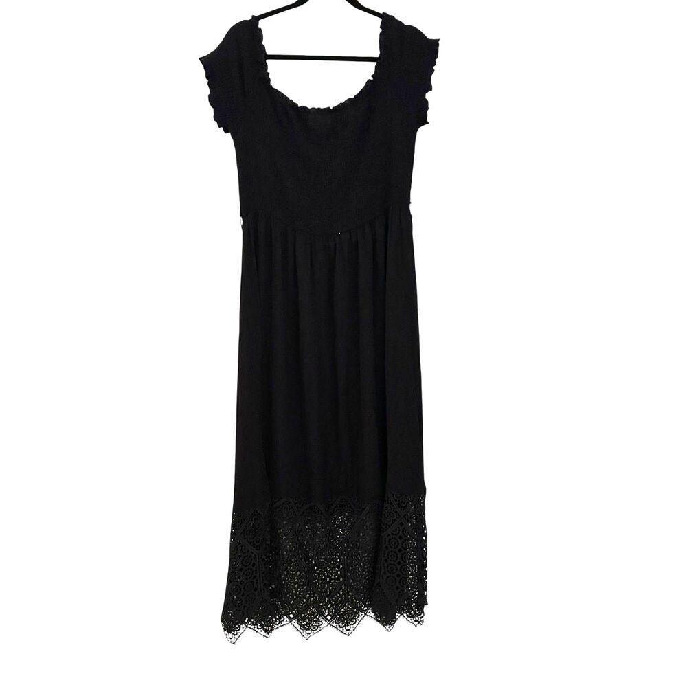 City Chic Black Viscoses Short Sleeve High Waist Lace Trim Maxi Witchy Dress 16